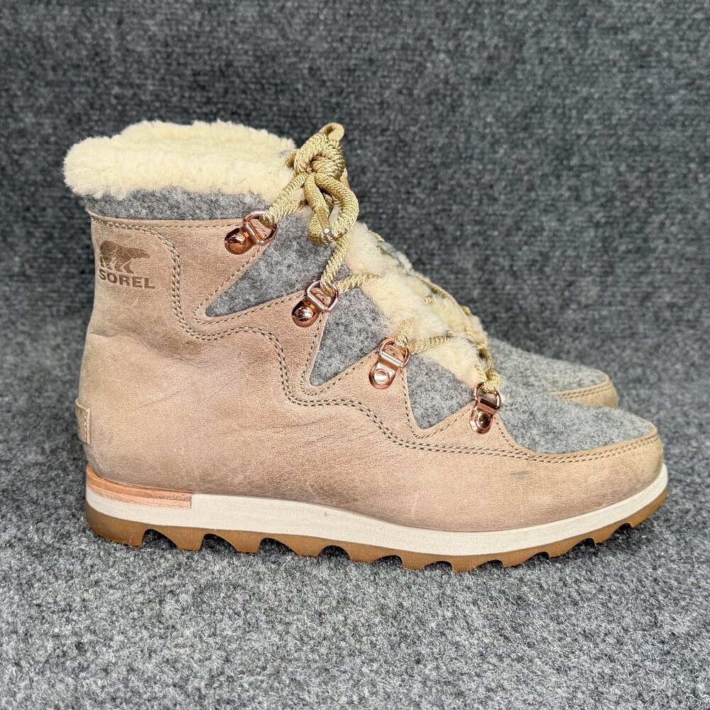 Sorel Sneakchic Alpine Boots Women's 6.5 Tan Leather Lace Up Winter Snow‎ Shoes